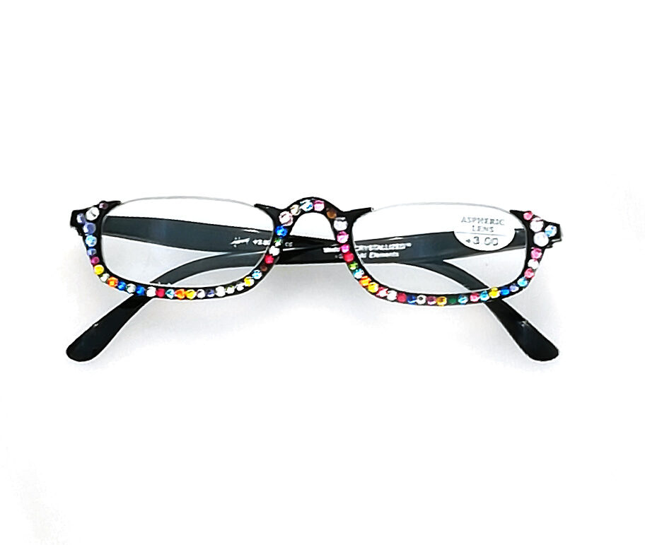 occhiali da lettura neri con Swarovski multicolor